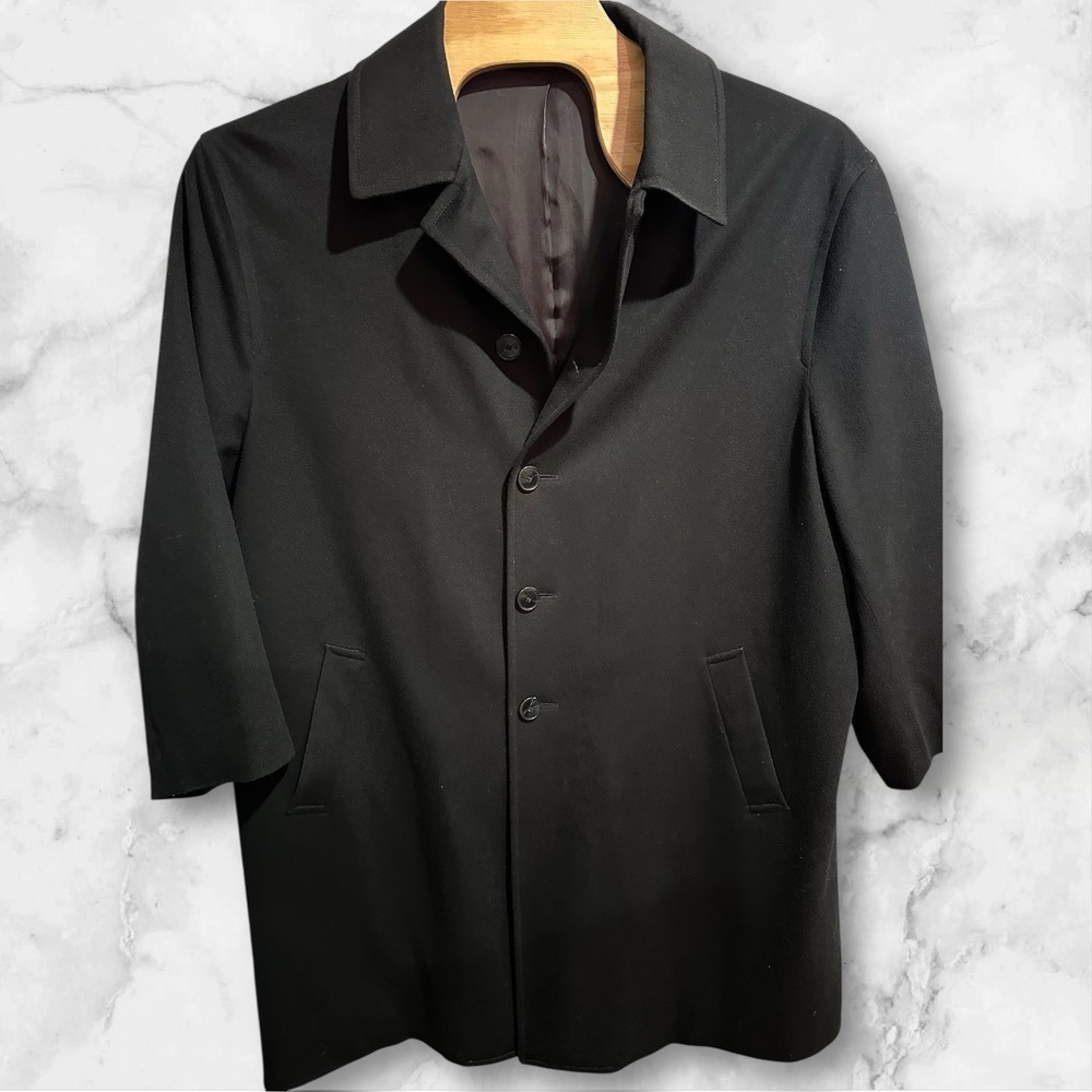 Tallia Uomo Loro Piana Mens Storm‎ System Pure Wool Overcoat Black 52/L Trench